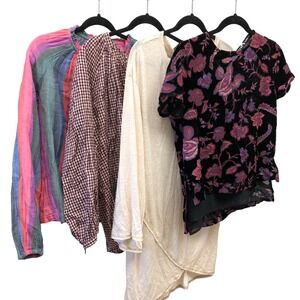 Blouse Lot Womens Medium M Multi Color Vertical Stripe Long Sleeve Keyhole Gap